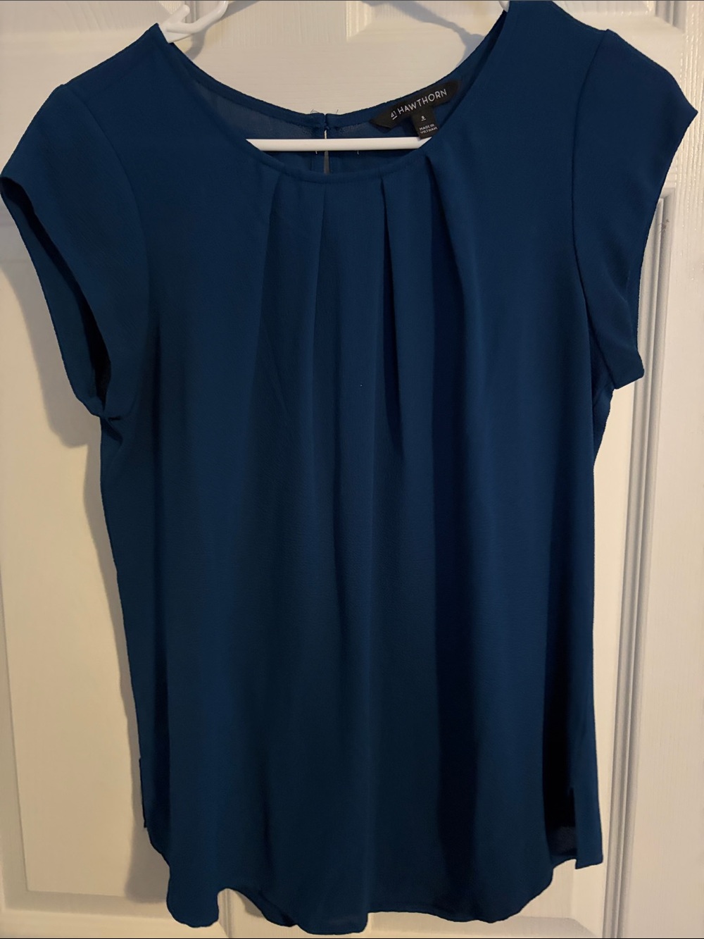 41 Hawthorn Teal Cap-Sleeve Pleated Blouse